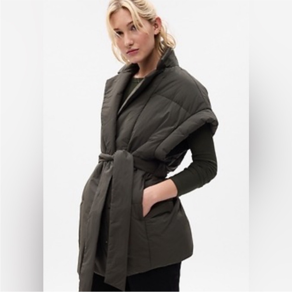Gap duvet wrap puffer vest mistletoe olive green size small